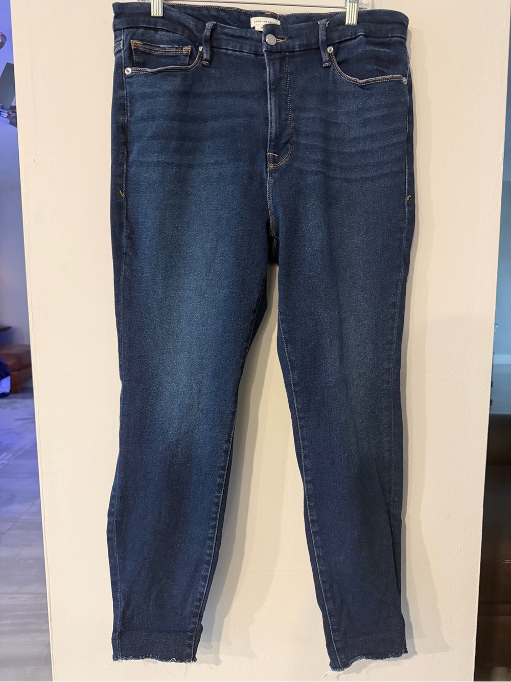 Good American Ladies Dark Blue Stretch Jeans - Classic Slim Fit Size 15